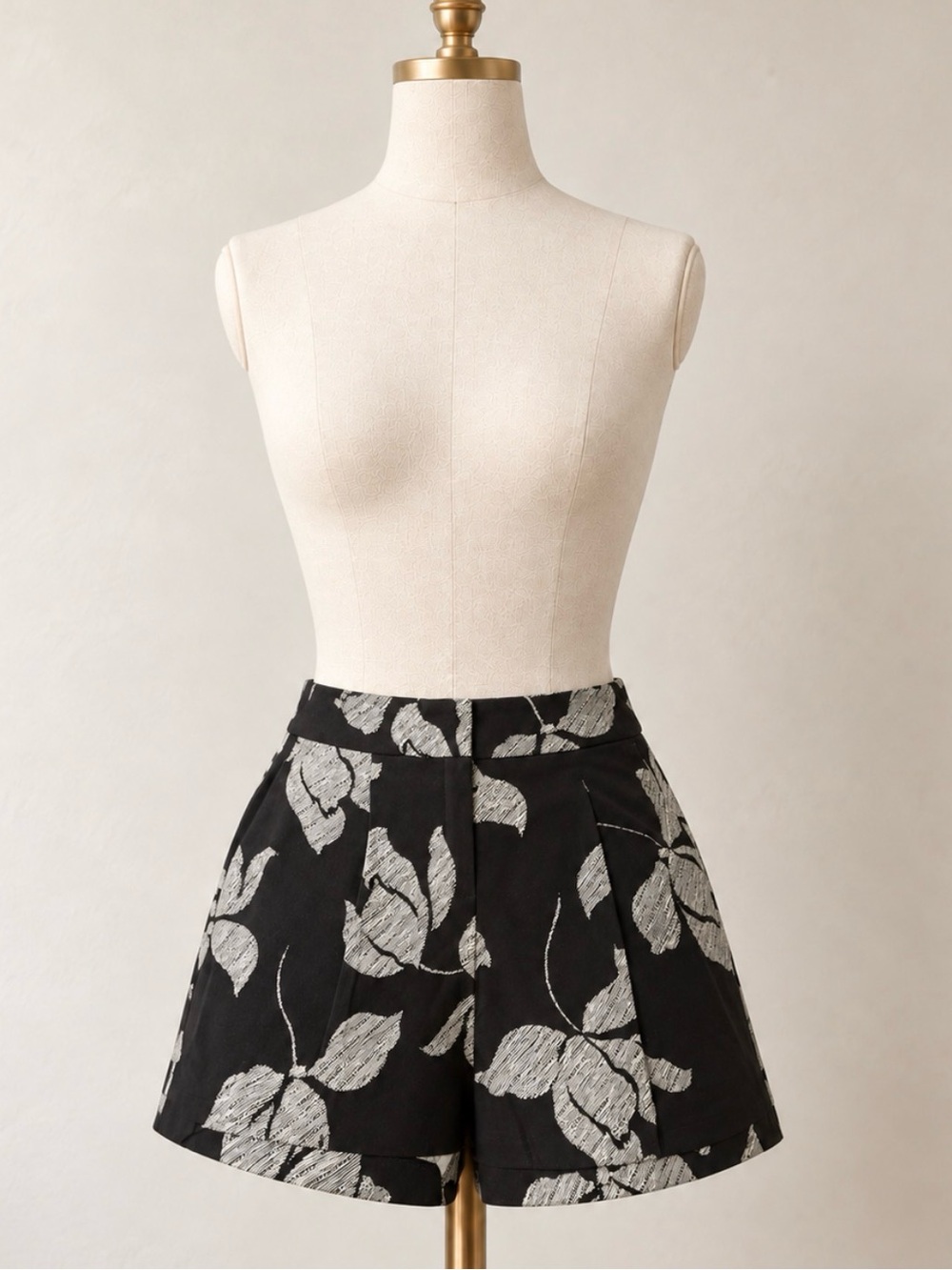 Ann Taylor Black Floral Jacquard High-Waist Shorts
